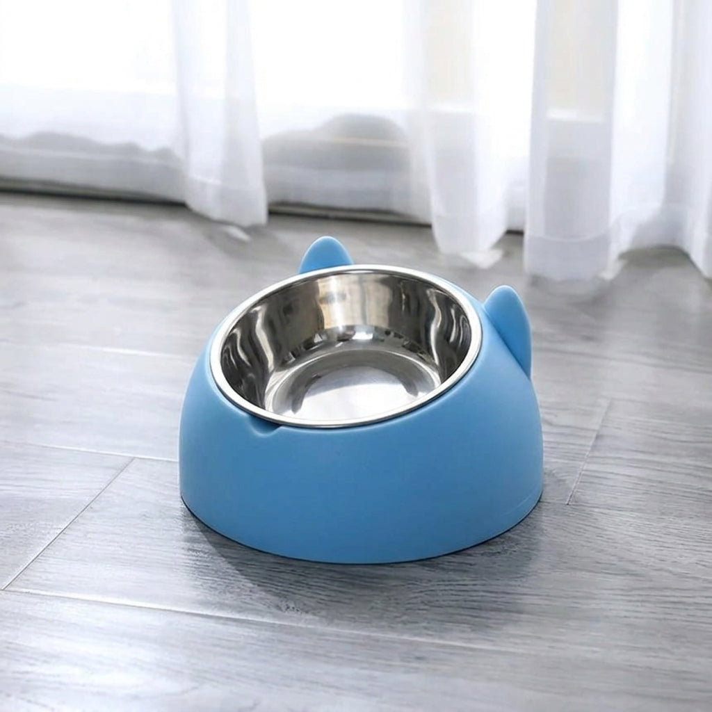 Pet Bowl Angled Non Slip Elevated Cat Feeding Station - blue