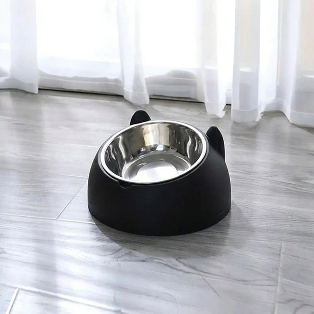 Pet Bowl Angled Non Slip Elevated Cat Feeding Station - black