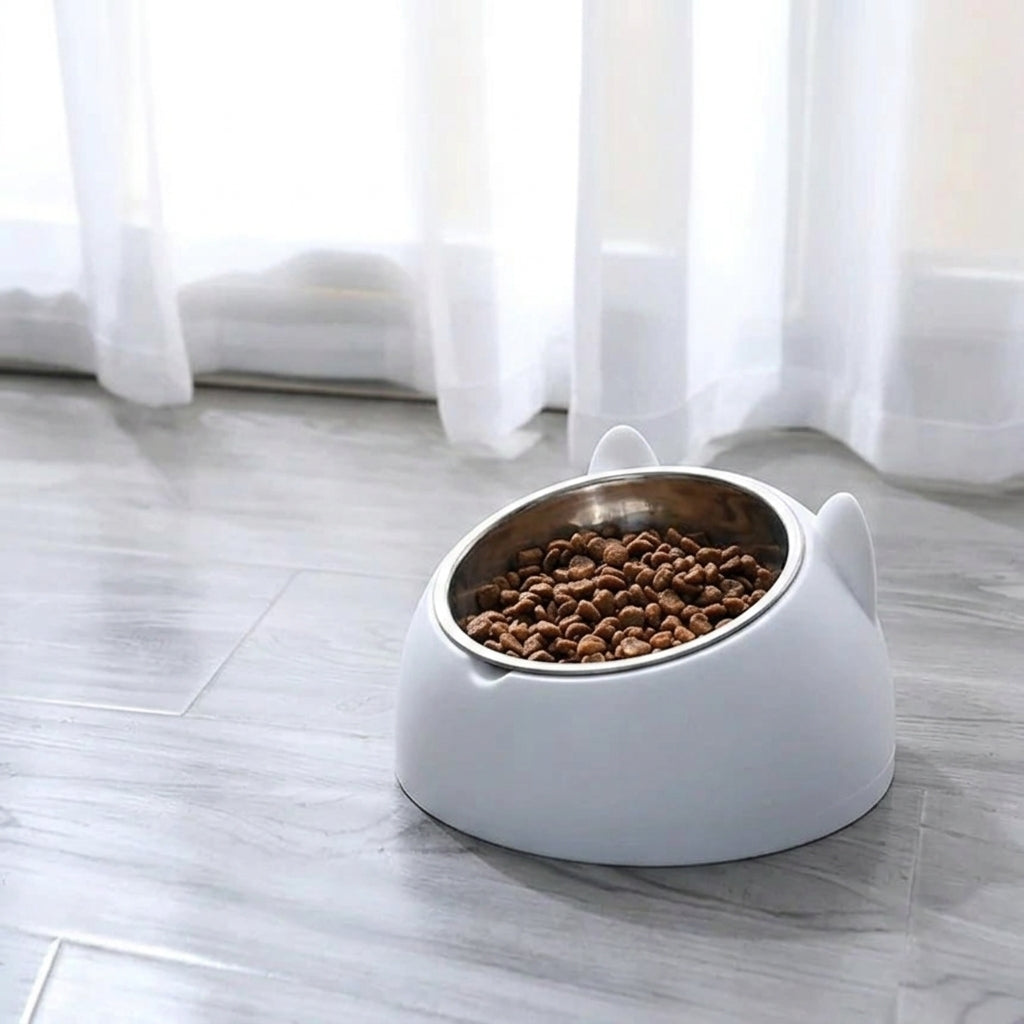 Pet Bowl Angled Non Slip Elevated Cat Feeding Station - white