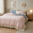 Chequered Ruffled Edge Bedding Set Bedroom - gingham blue