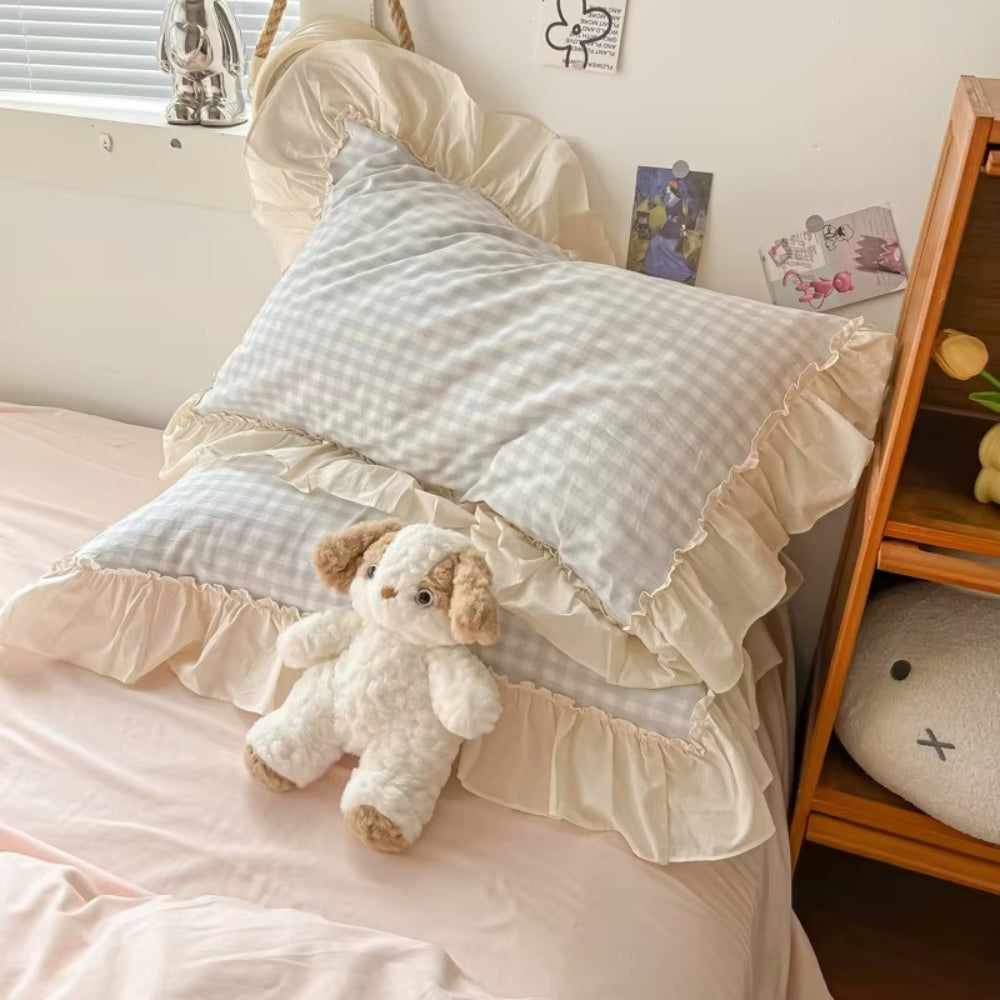 Chequered Ruffled Edge Bedding Set Bedroom
