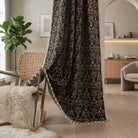 Window Curtain Floral Woven Semi Blackout Tassels - ebony blossom