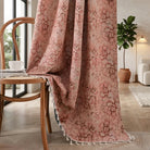 Window Curtain Floral Woven Semi Blackout Tassels - cypress pink blossom