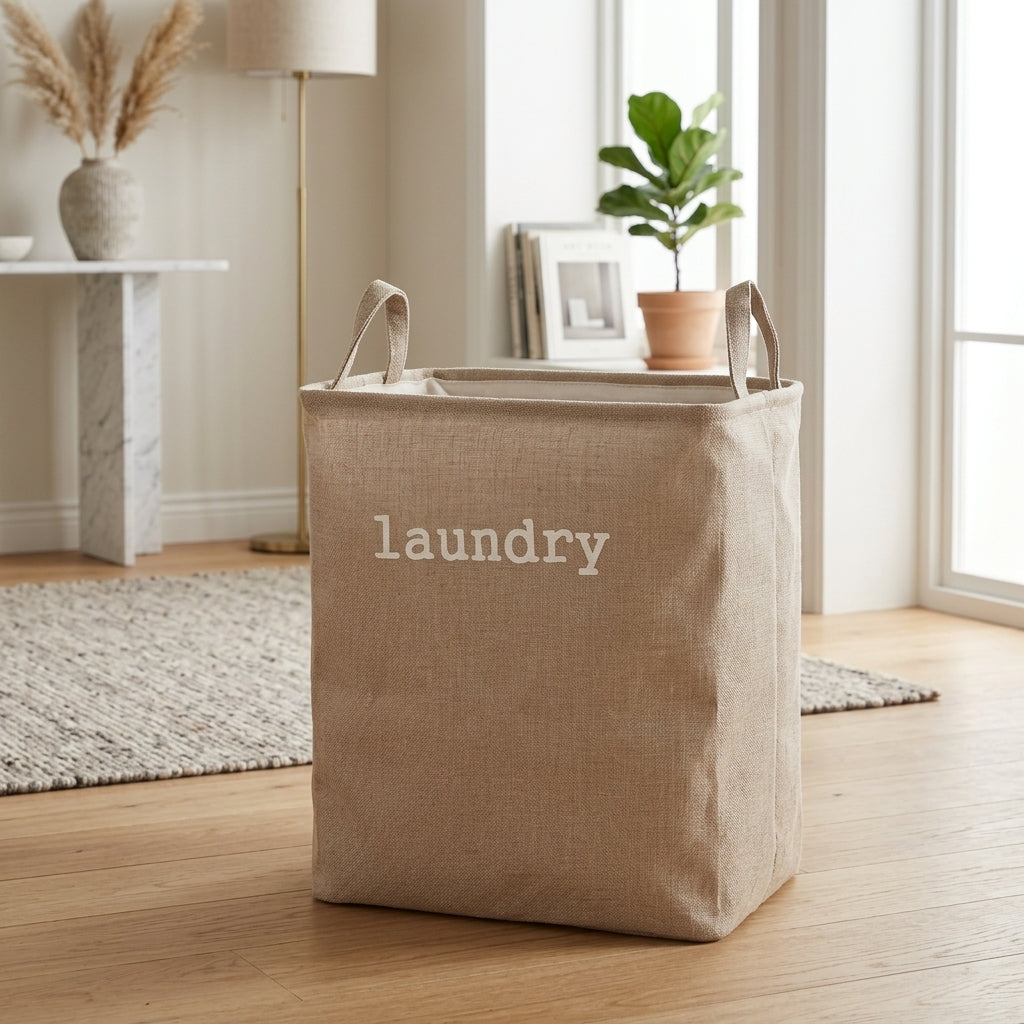 Laundry Basket Foldable with Reinforced Handles - sandy beige