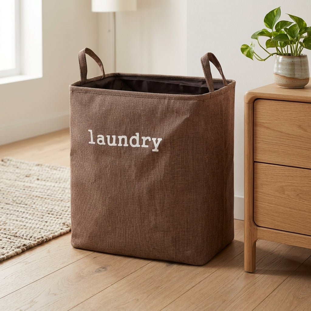 Laundry Basket Foldable with Reinforced Handles - mocha brown