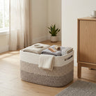 Storage Basket Woven with Handles Home Organisation - brown tricolour