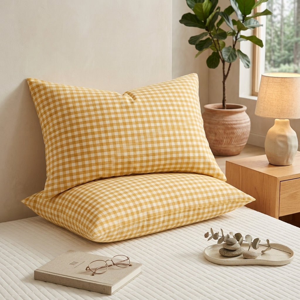 Pillowcase Cover Checkered Envelope Closure Bedding - gold checkered