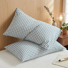 Pillowcase Cover Checkered Envelope Closure Bedding - light blue checkered
