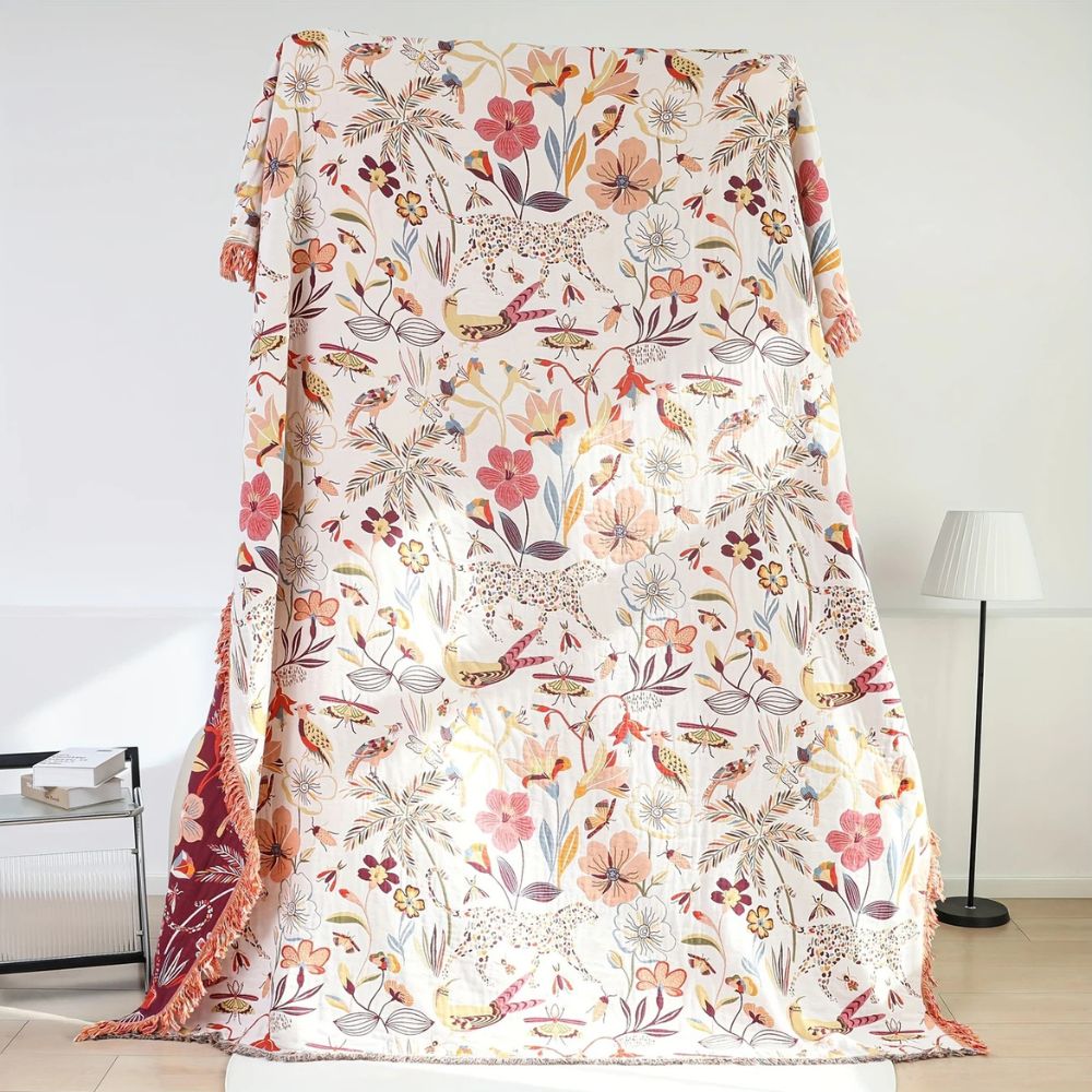 Reversible Blanket Botanical Floral Jungle Design