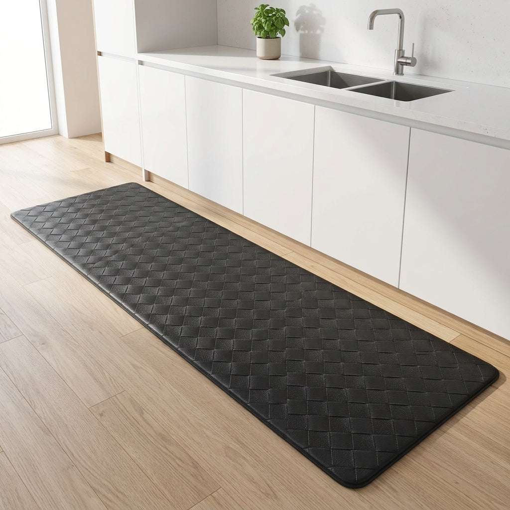 Kitchen Mat Anti Fatigue Cushioned Non Slip Modern - black