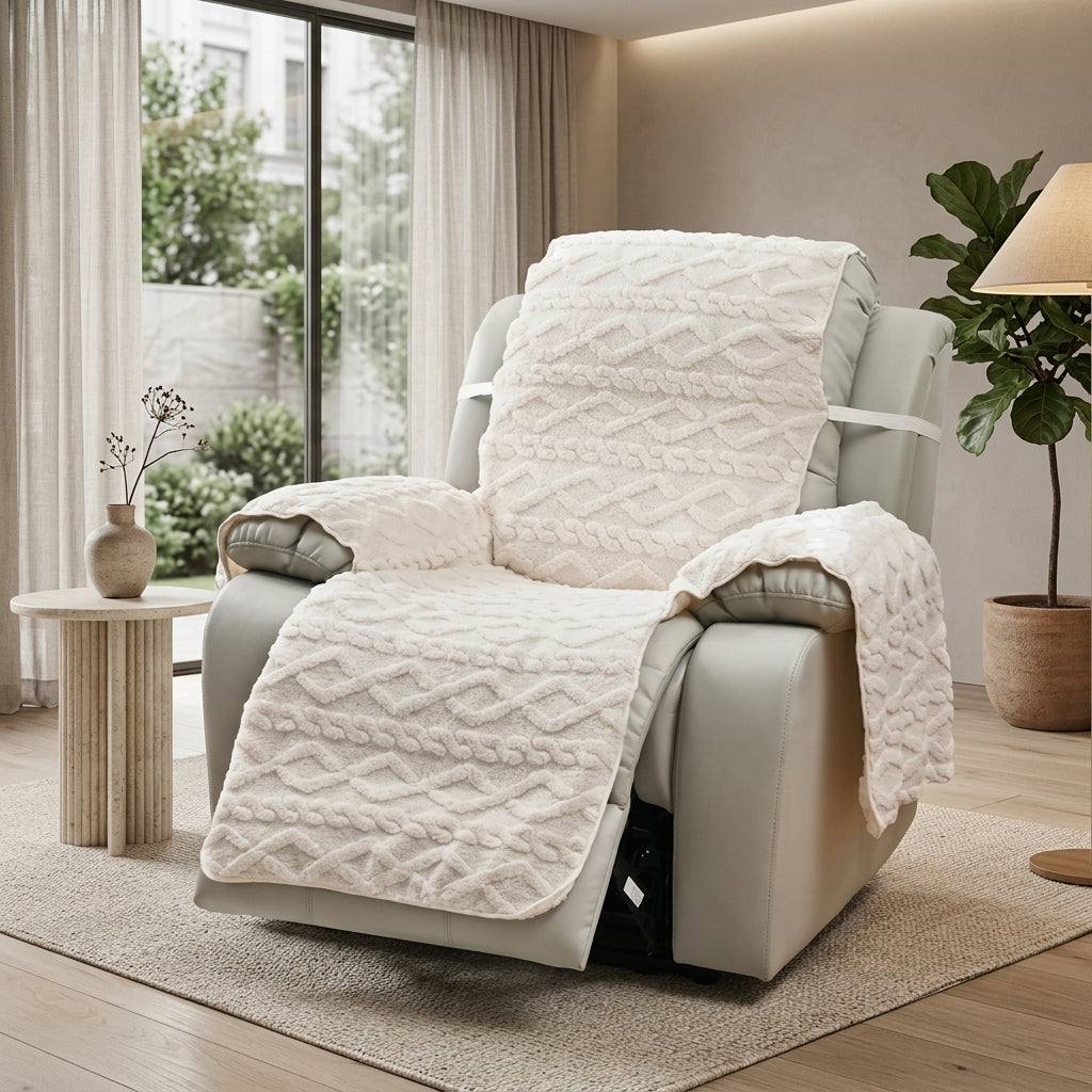 Chair Covers Quilted Diamond Recliner Non Slip Decorative - white
