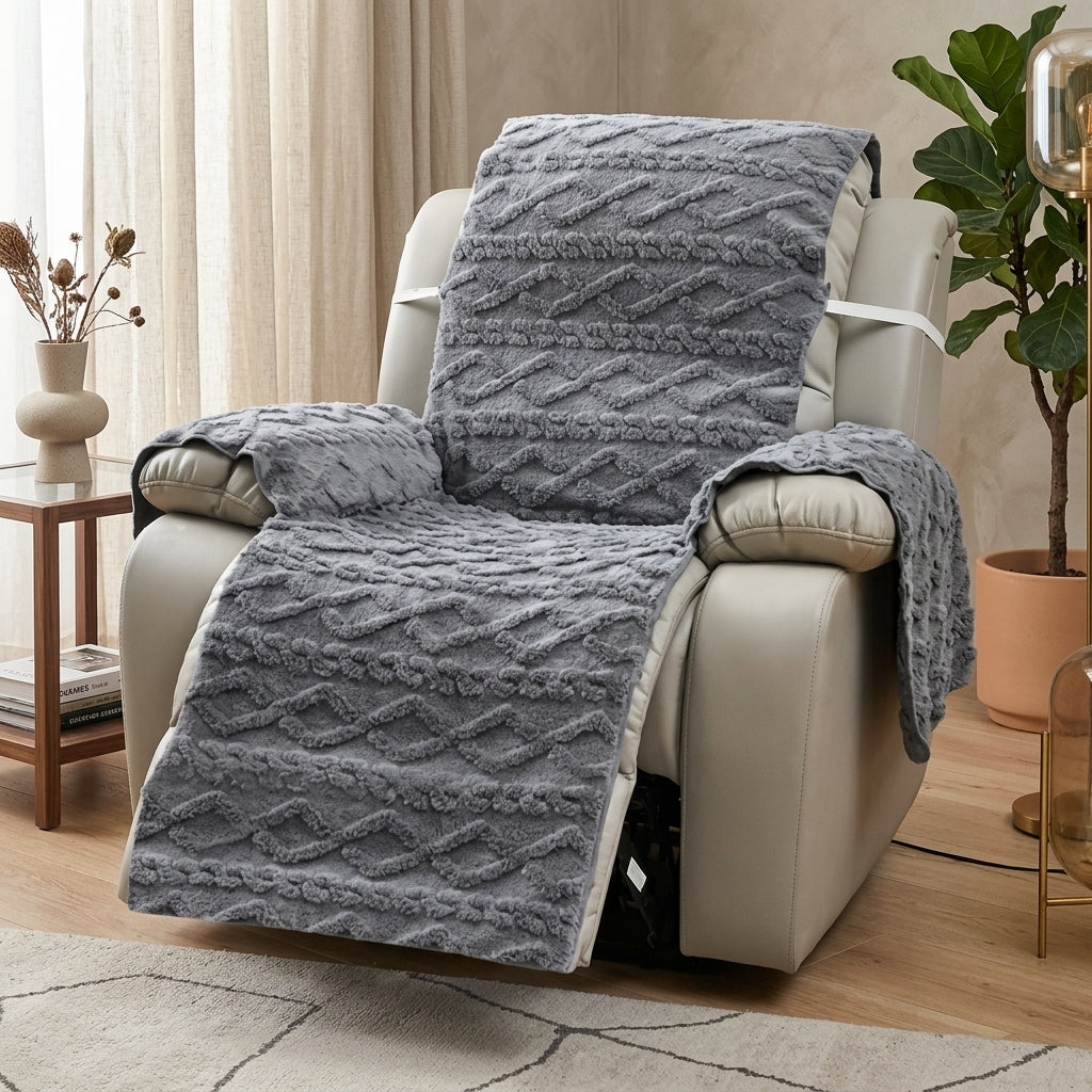 Chair Covers Quilted Diamond Recliner Non Slip Decorative - dark gray