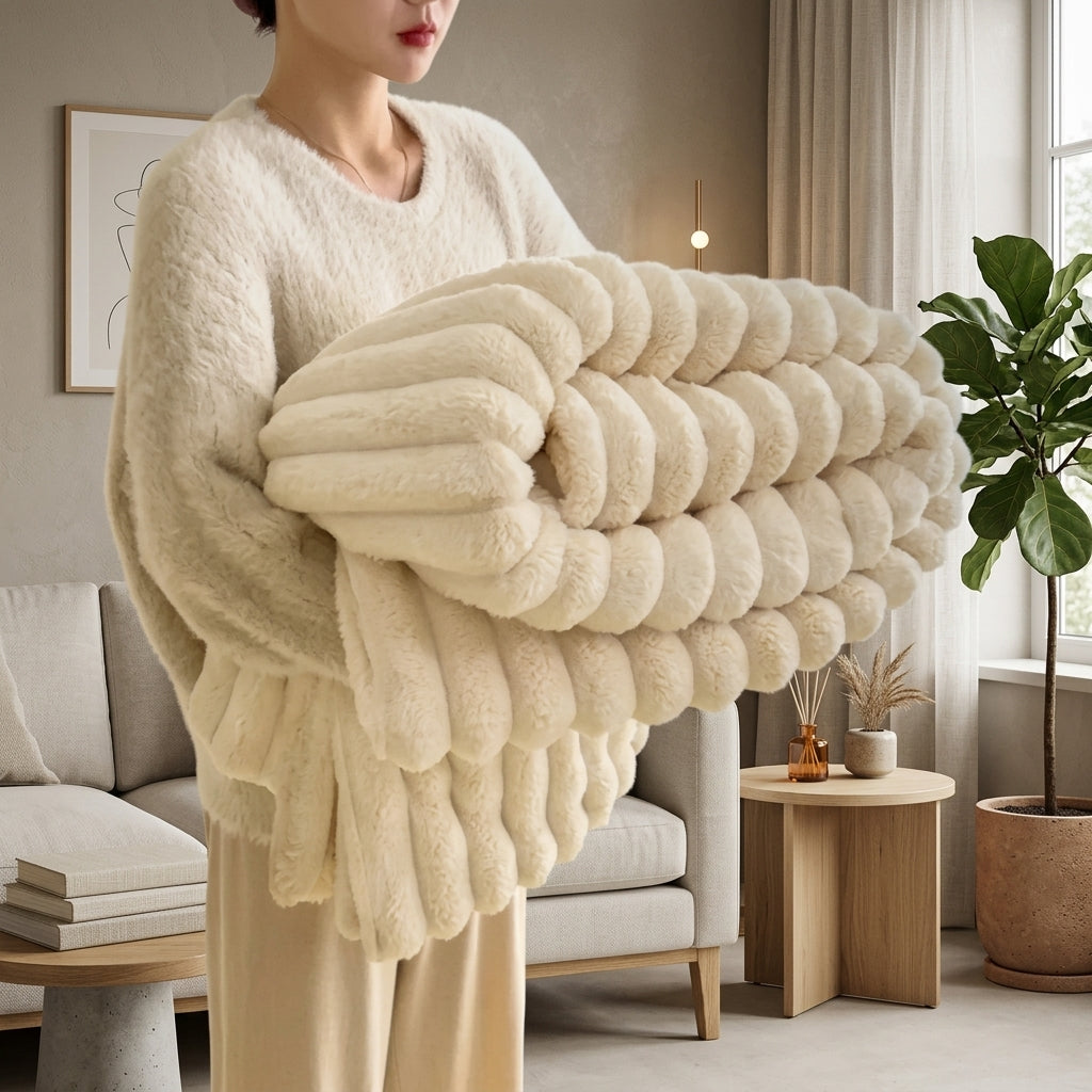 Decorative Blanket Striped for Sofa Bed Armchair - ivory white