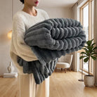 Decorative Blanket Striped for Sofa Bed Armchair - charcoal gray