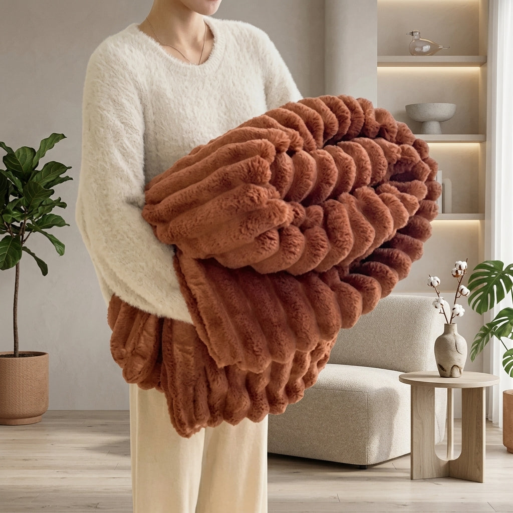 Decorative Blanket Striped for Sofa Bed Armchair - terracotta