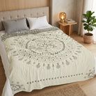 Decorative Blanket Reversible Floral Mandala Bed Sofa - gray and beige