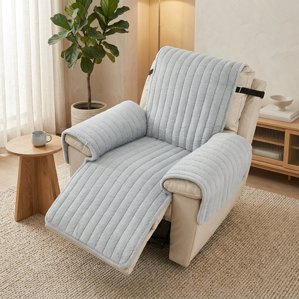 Recliner Cover Quilted Non Slip Protective Modern Design - gray green