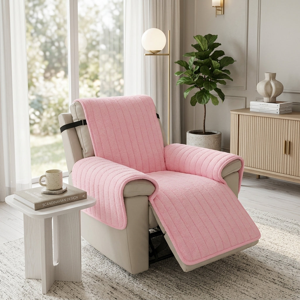 Recliner Cover Quilted Non Slip Protective Modern Design - pastel pink