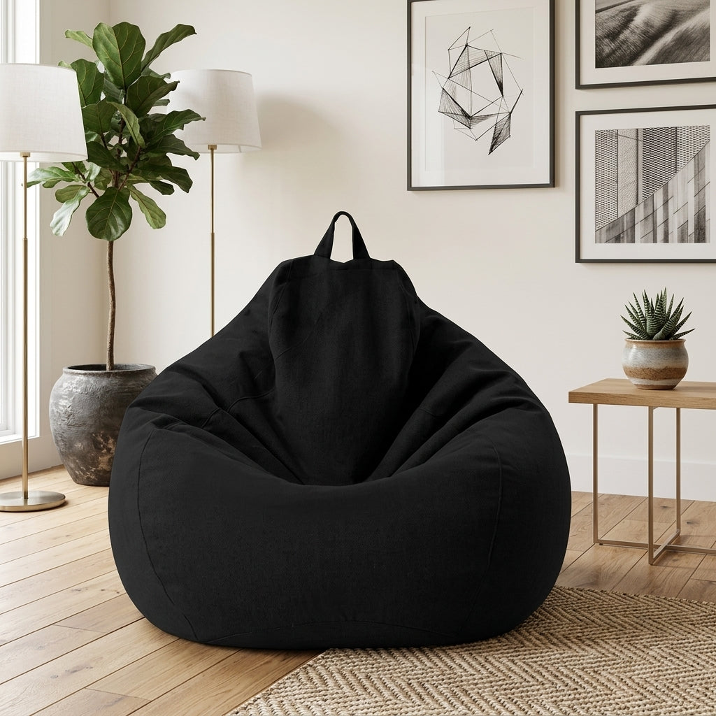 Bean Bag Cover Removable Washable Indoor Seating - black