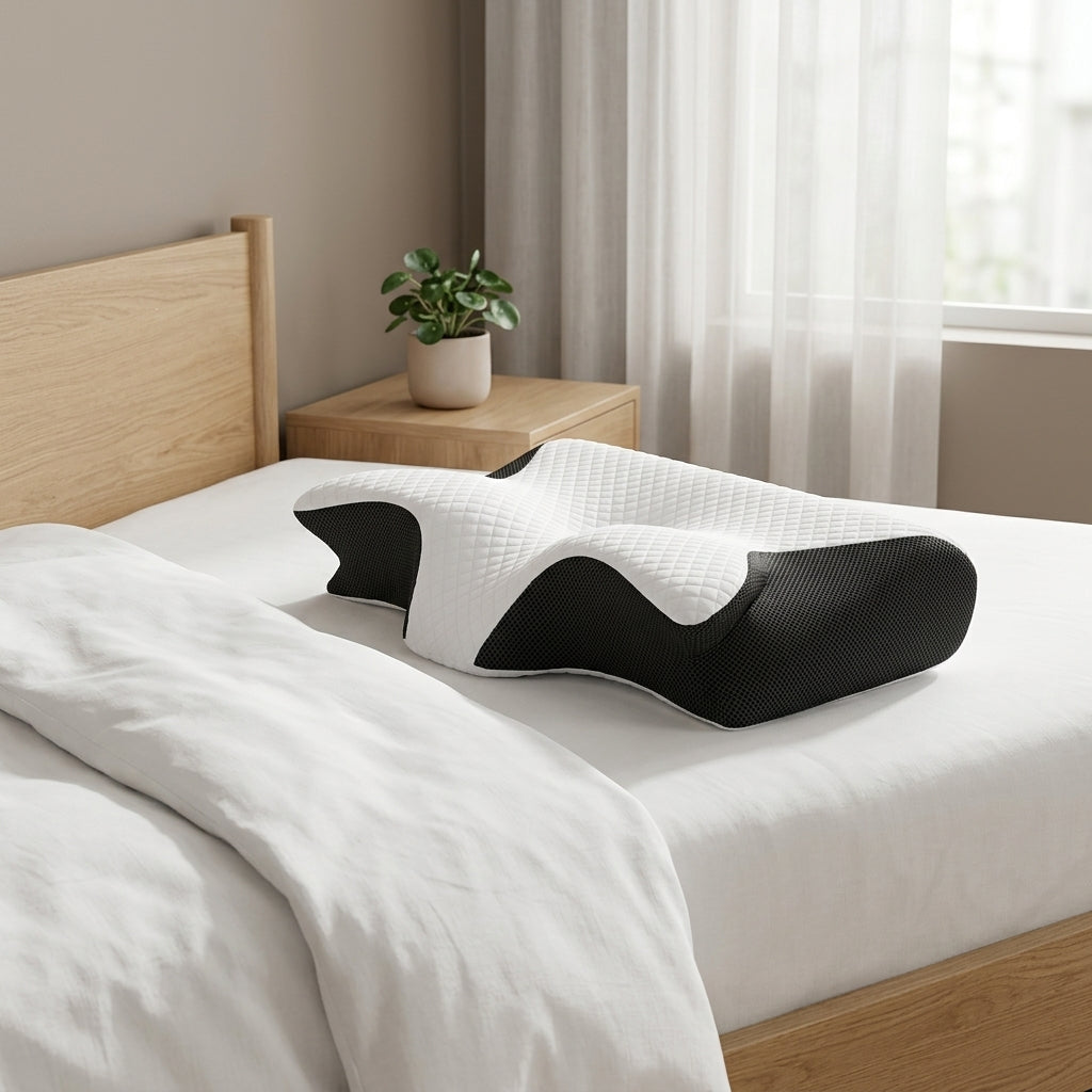 Ergonomic Pillow Memory Foam Contoured Design for Sleep - white black