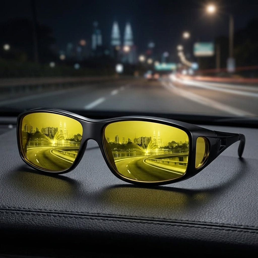 Driving Glasses Polarised Night Anti Glare Frame - black body black lens