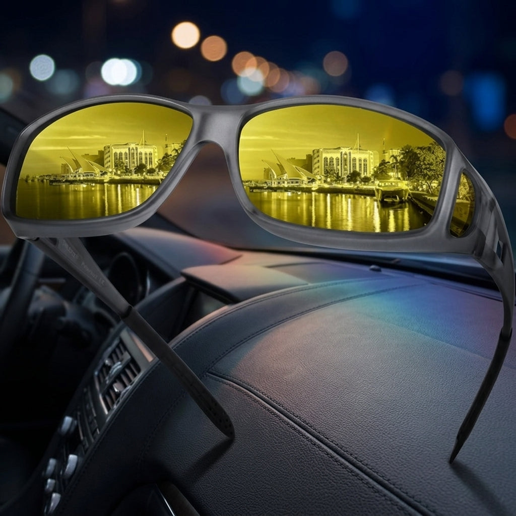 Driving Glasses Polarised Night Anti Glare Frame - transparent body black night vision lens