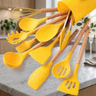 Kitchen Utensil Set with Silicone Heads and Wooden Handles - lemon yellow