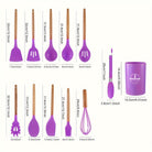 Kitchen Utensil Set with Silicone Heads and Wooden Handles
