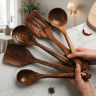 Wooden Kitchen Utensil Set with Spatula and Ladle - dark brown