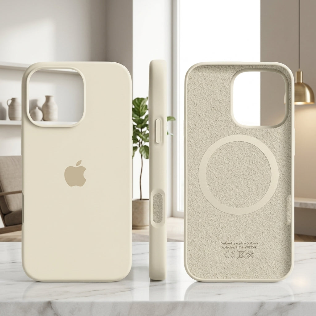 Phone Case Silicone Slim with Magnetic Compatibility and Microfiber Lining - beige