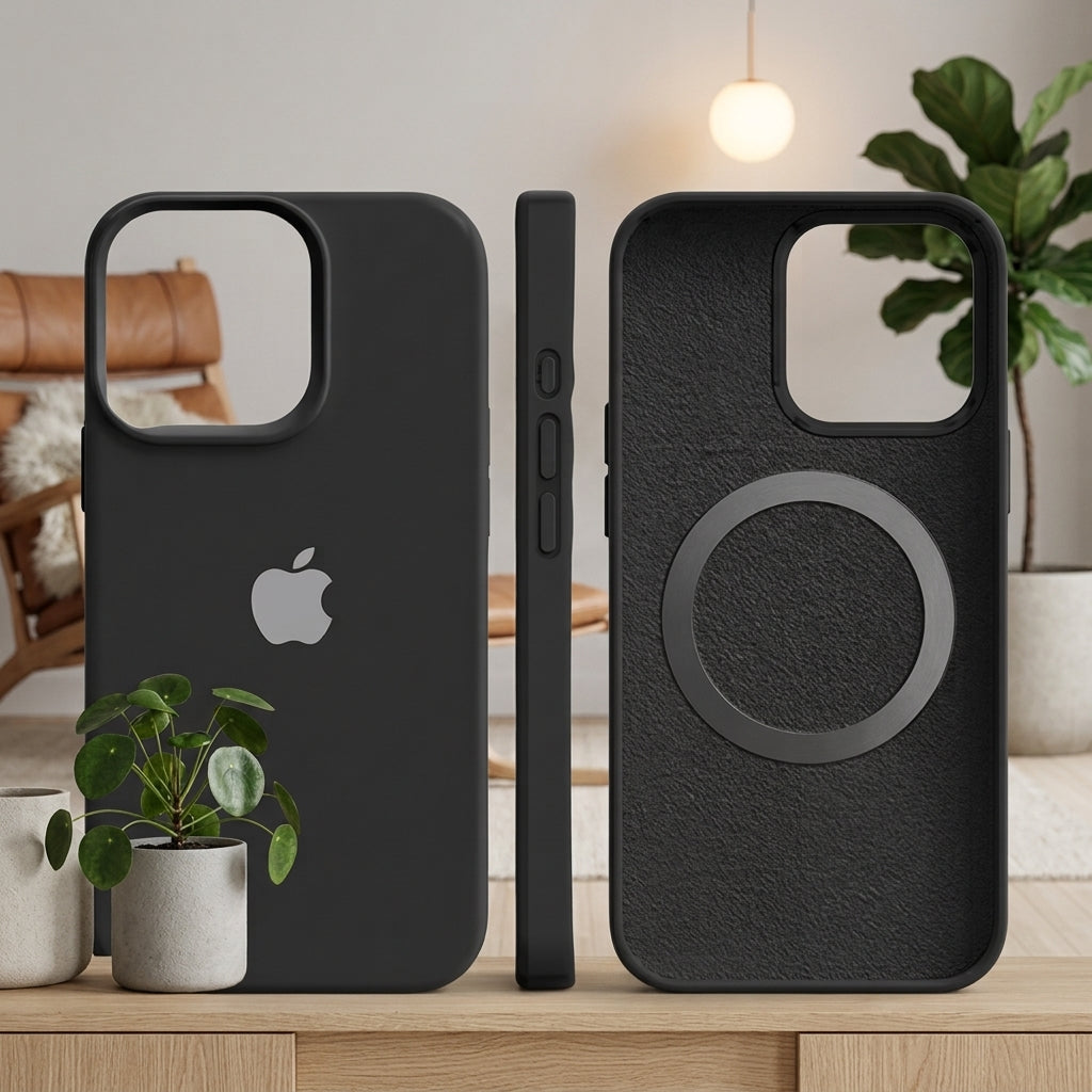 Phone Case Silicone Slim with Magnetic Compatibility and Microfiber Lining - black