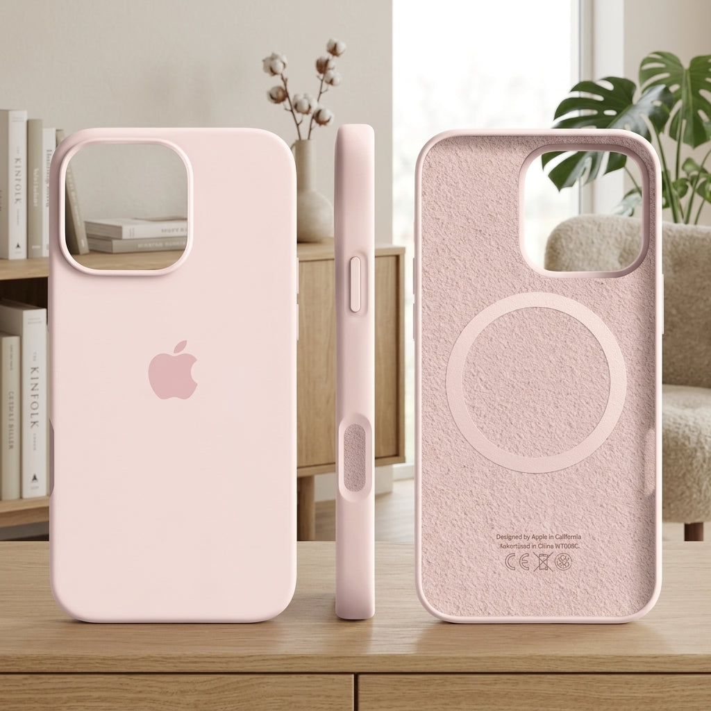 Phone Case Silicone Slim with Magnetic Compatibility and Microfiber Lining - pink