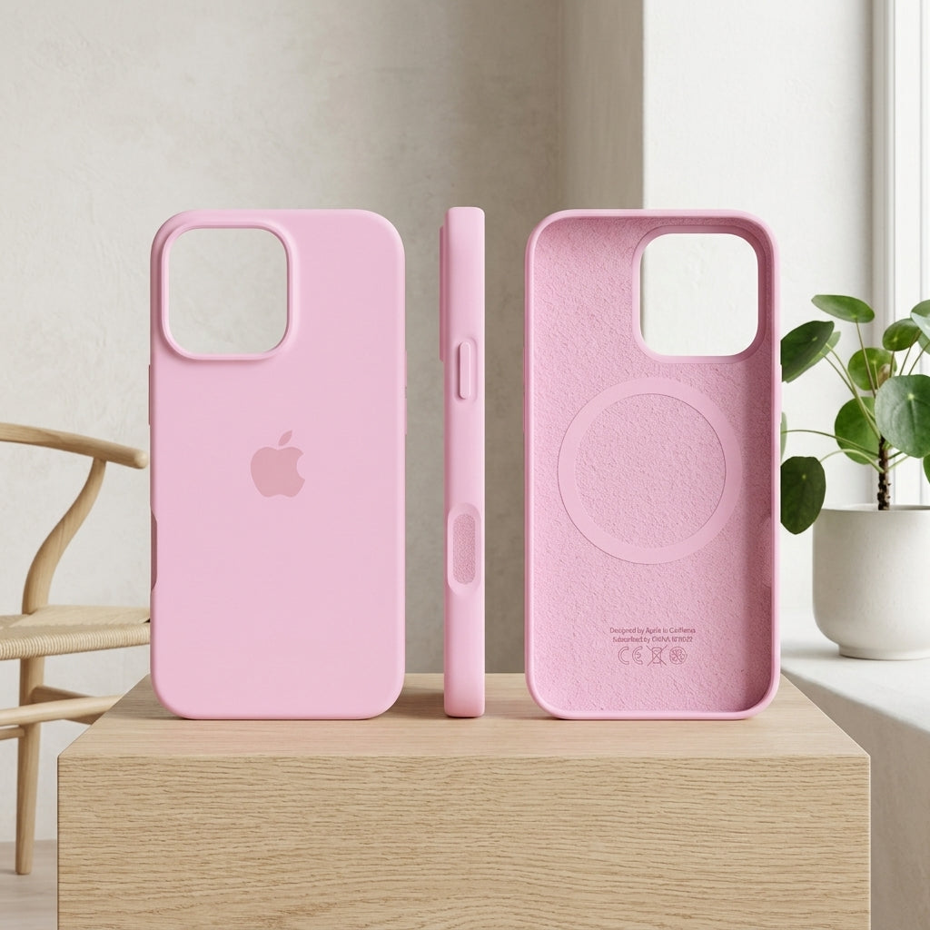 Phone Case Silicone Slim with Magnetic Compatibility and Microfiber Lining - light pink