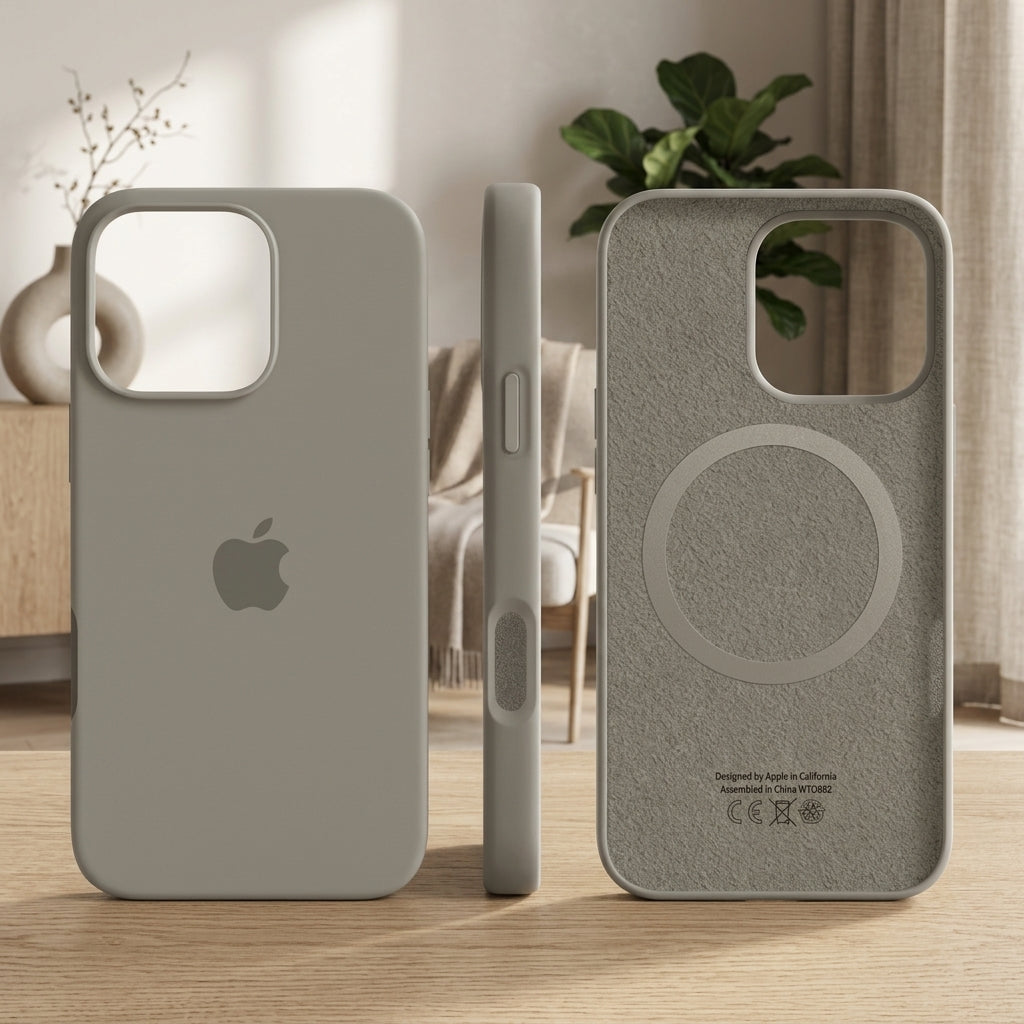 Phone Case Silicone Slim with Magnetic Compatibility and Microfiber Lining - tan