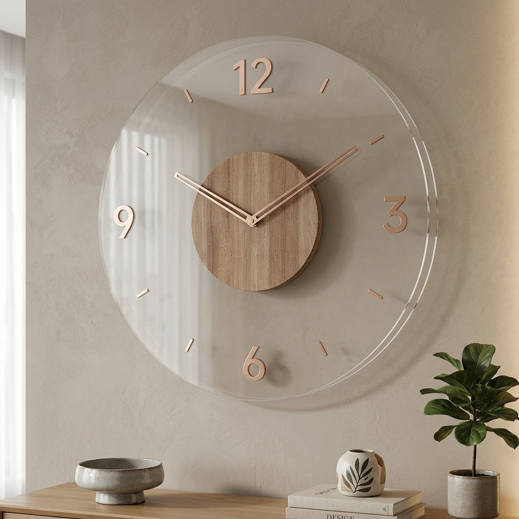 Wooden Wall Clock with Silent Quartz Mechanism and Scandinavian Style