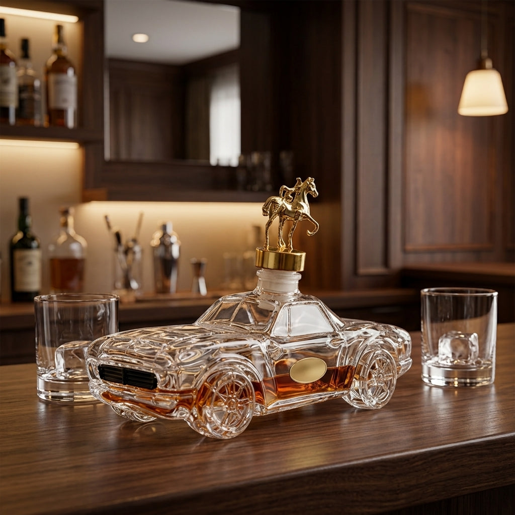 Whiskey Decanter Glass Shaped like a Car with Stopper