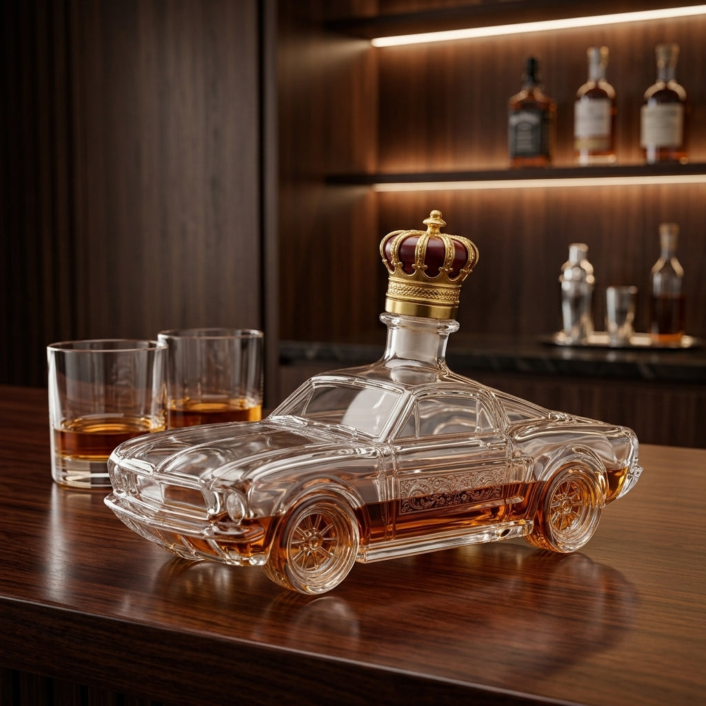 Whiskey Decanter Glass Shaped like a Car with Stopper