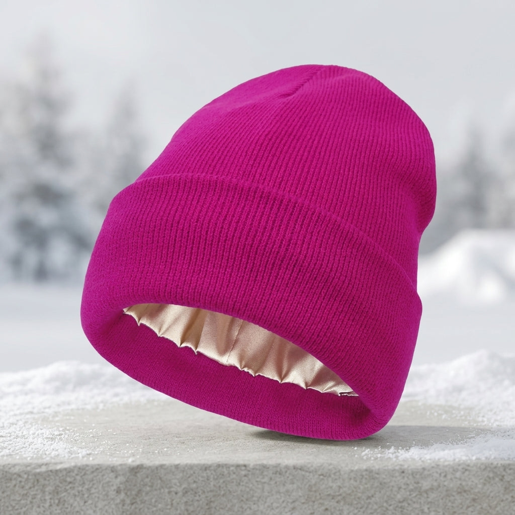 Winter Hat with Silk Lining for Cold Weather - magenta
