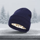 Winter Hat with Silk Lining for Cold Weather - blue
