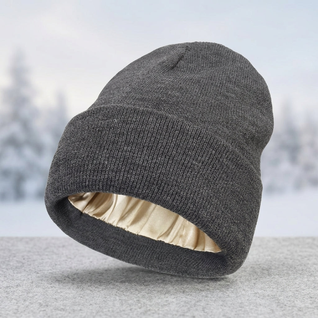 Winter Hat with Silk Lining for Cold Weather - gray
