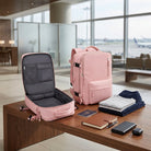 Hiking backpack with multiple compartments and zipped pockets - pink