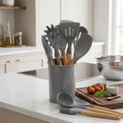 Cooking Utensil Set with Silicone Heads and Wooden Handles - gray