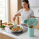 Cooking Utensil Set with Silicone Heads and Wooden Handles