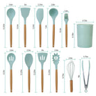Cooking Utensil Set with Silicone Heads and Wooden Handles