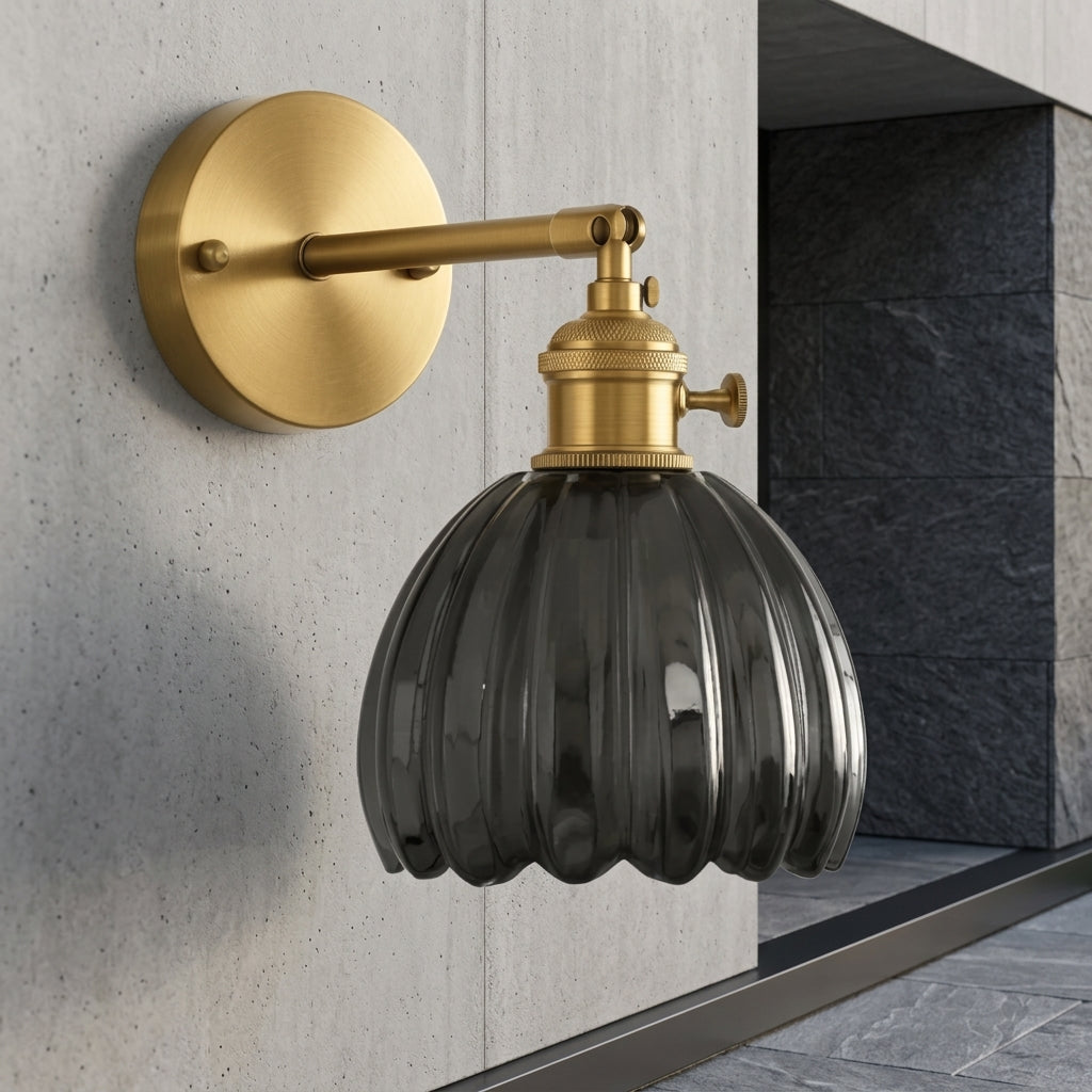 Wall Sconce with Tulip Shaped Glass Shade and Metal Mount - smoke gray