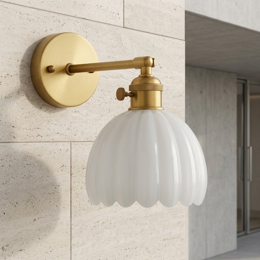 Wall Sconce with Tulip Shaped Glass Shade and Metal Mount - white
