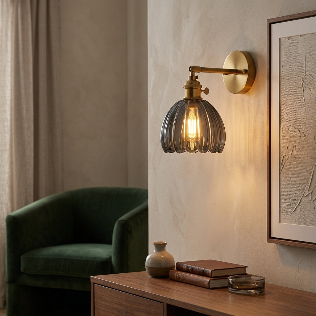 Wall Sconce with Tulip Shaped Glass Shade and Metal Mount