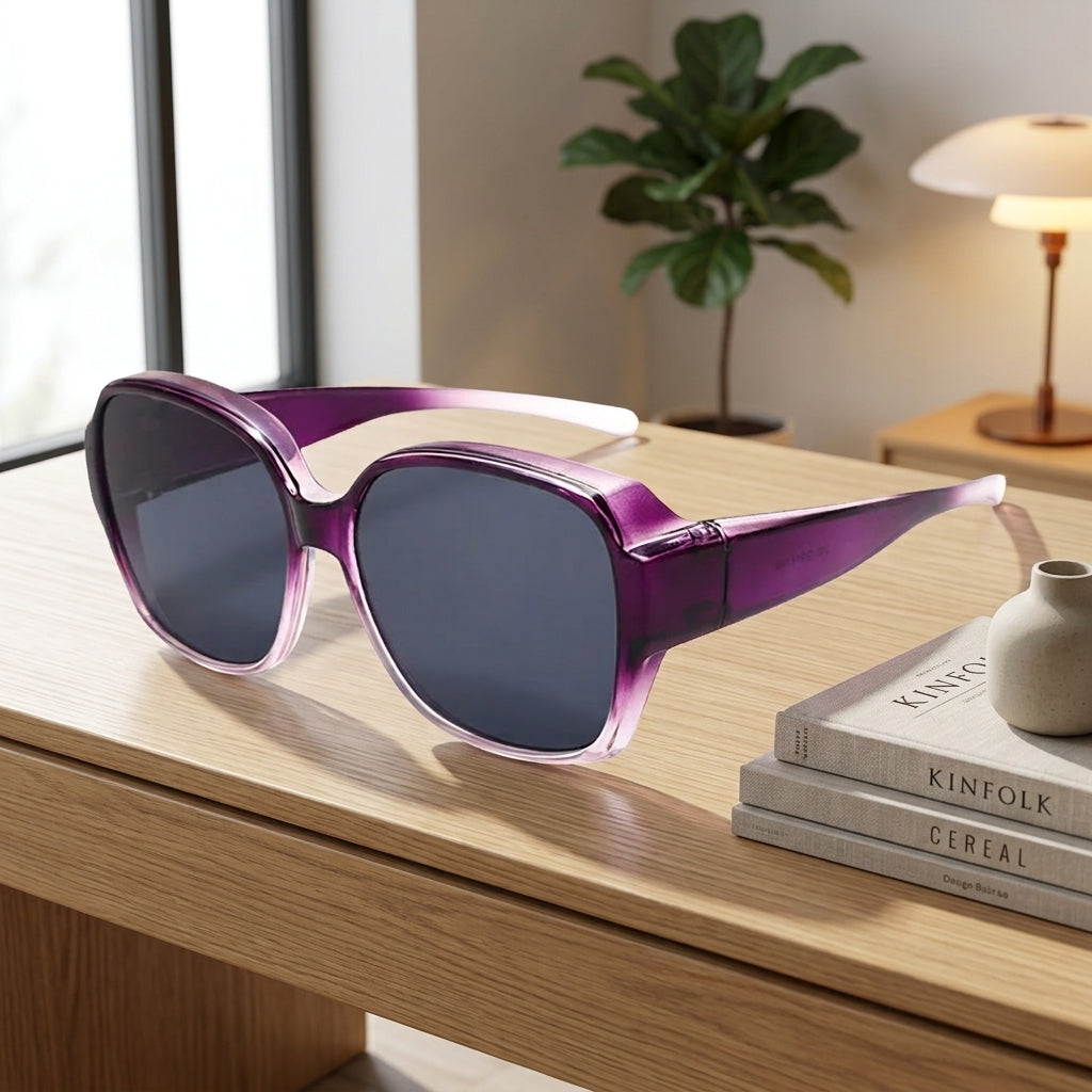 Clip On Sunglasses for Prescription Glasses with UV400 Lenses - purple / pro