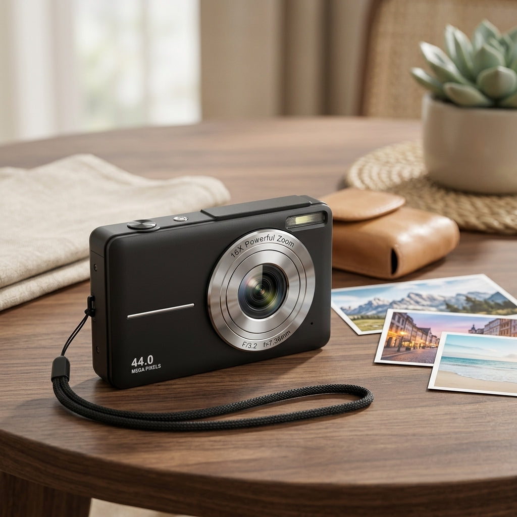 Vintage digital camera with compact design and HD photos - black