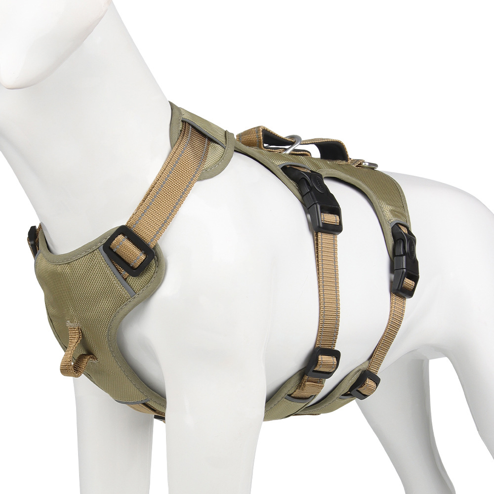 No-pull dog harness with reflective strips and adjustable fit - khaki